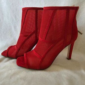 Jessica Simpson, Wicked Red Bootie Heel with fishnet mesh overlay, size 6